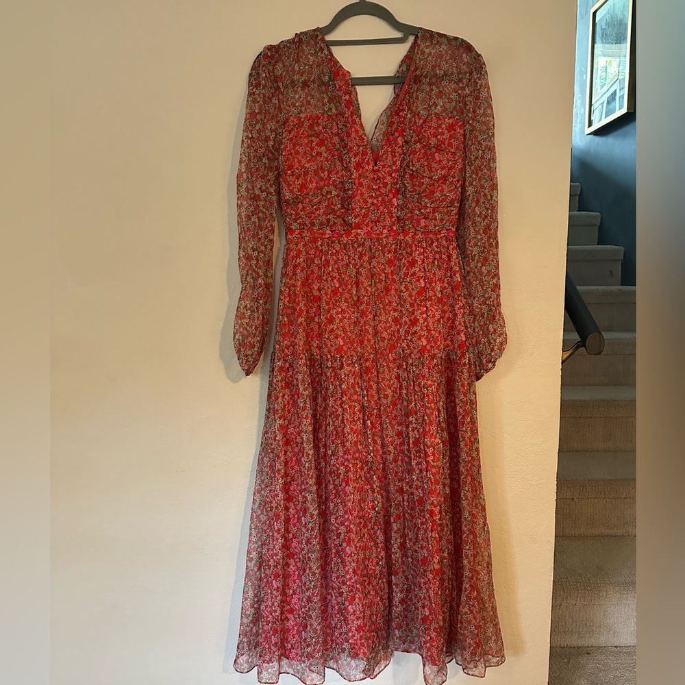 SALONI Yasmeen Floral Long Sleeve Silk Midi Dress